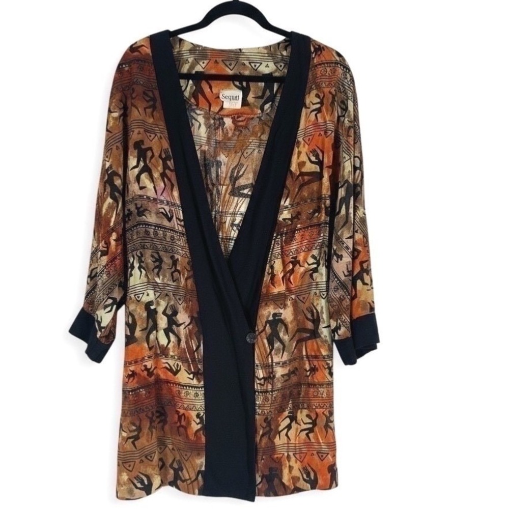 Sequel 20W Rust Brown Print Cardigan Shawl Collar Boho Duster